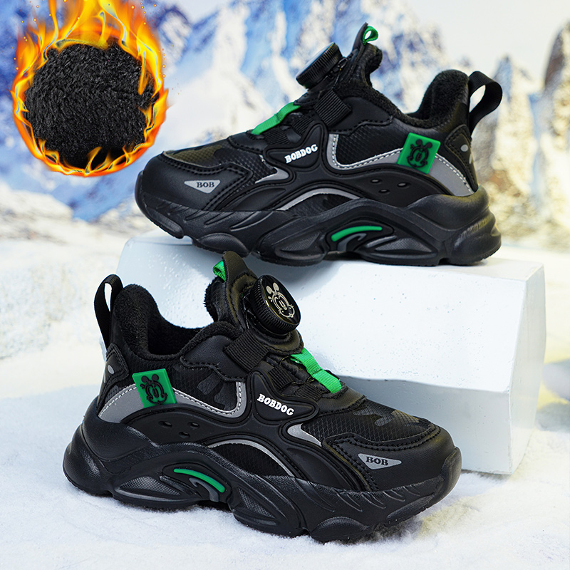 巴布豆保暖加绒男童旋转扣运动鞋