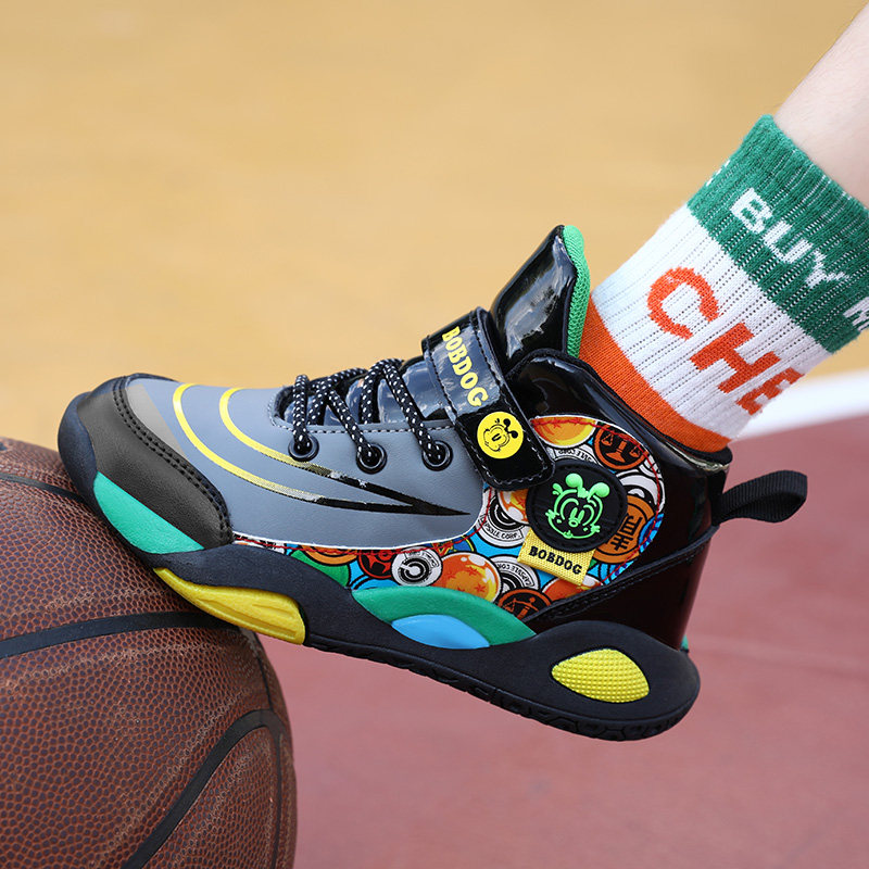 巴布豆童鞋男童鞋子春秋季2024新款皮面防水儿童运动鞋男孩篮球鞋