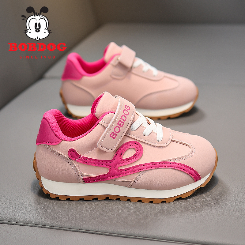巴布豆童鞋女童阿甘鞋2025春秋新款皮面防水儿童鞋子潮女孩运动鞋