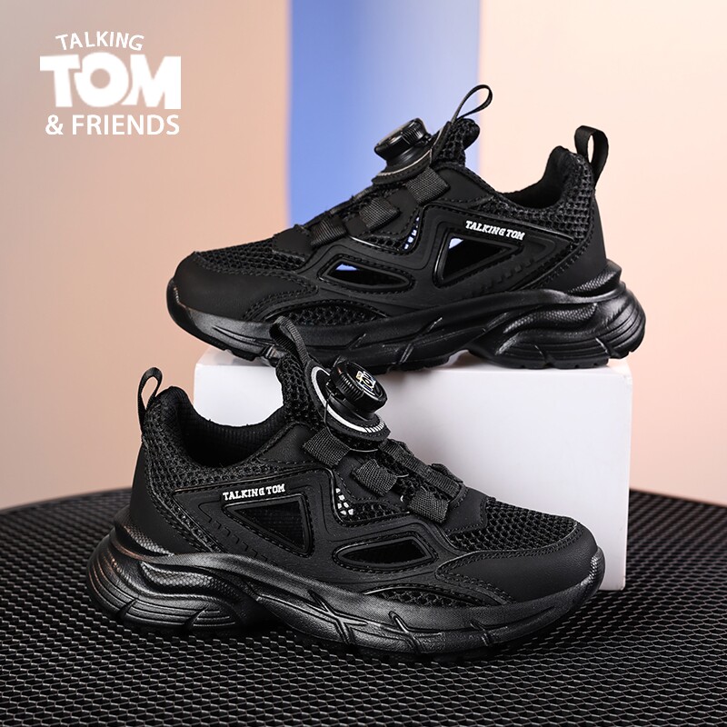 汤姆猫童鞋儿童黑色运动鞋2026春秋新款网面透气男童鞋女童老爹鞋