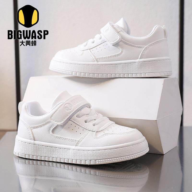 大黄蜂童鞋男童小白鞋2025春秋新款皮面防水儿童板鞋中大童运动鞋