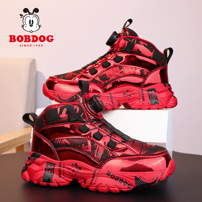 巴布豆春秋皮面防水儿童运动鞋