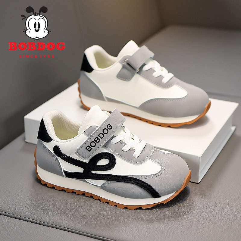 巴布豆童鞋男童阿甘鞋2025春秋新款皮面防水儿童鞋子潮男孩运动鞋