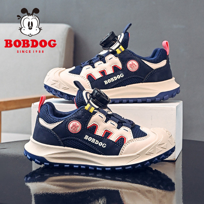 巴布豆童鞋男童旋转扣运动鞋2024春秋新款网面透气儿童轻便跑步鞋