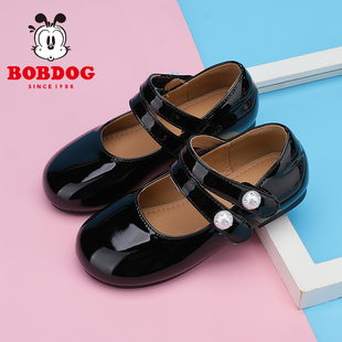 巴布豆童鞋女童皮鞋2023春秋款小公主黑色演出鞋软底女孩时尚单鞋