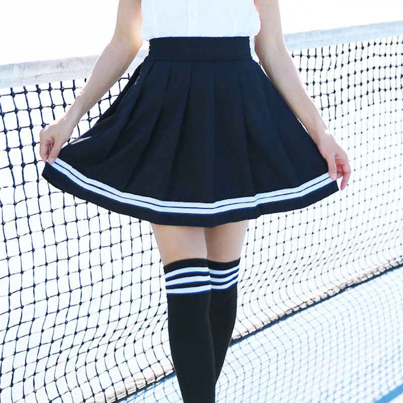 女生黑色短裙校服裙夏装男短裤松紧腰带学生百褶裙胖mm灰色半身裙