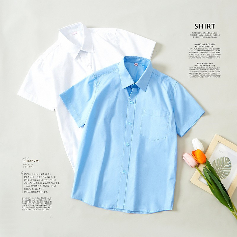儿童蓝色衬衫男女童黑衬衣短袖寸衣小学生校服春秋运动班服演出服