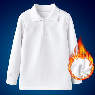 男童长袖T恤秋冬加绒加厚保暖女童白色POLO衫校服体恤表演打底衫
