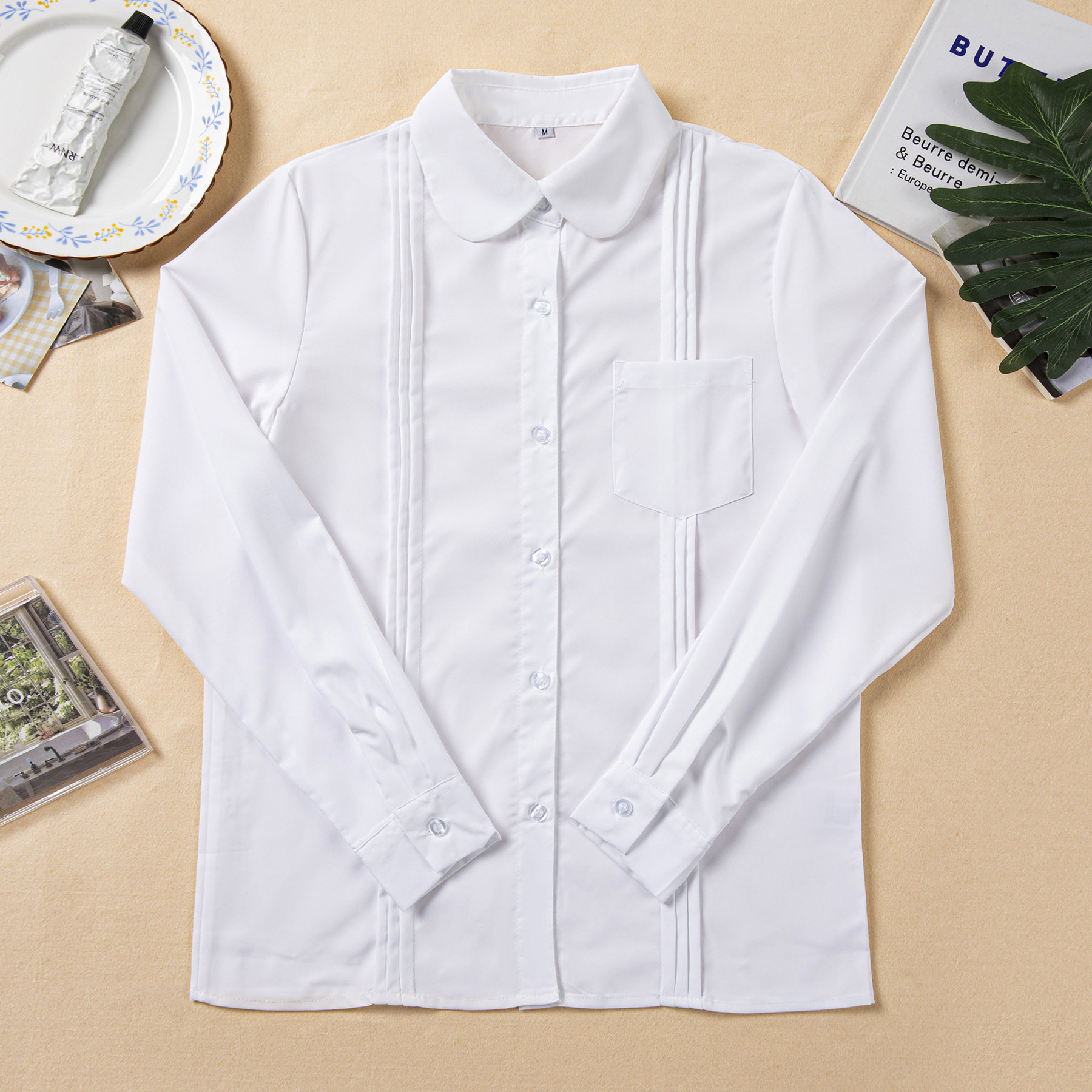 jk风制服学院风风琴褶白衬衫校服班服毕业季运动会圆领衬衣演出服