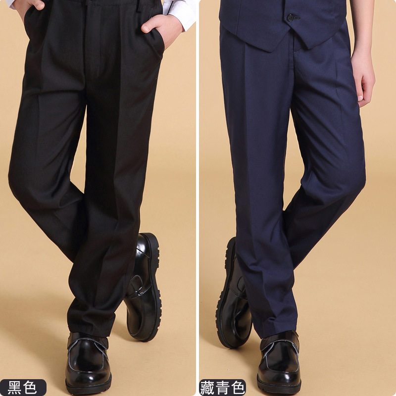 男童黑色西裤中小学生校服裤藏蓝长裤背带女童西装裤黑领结表演裤