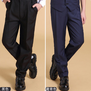 男童黑色西裤中小学生校服裤藏蓝长裤背带女童西装裤黑领结表演裤