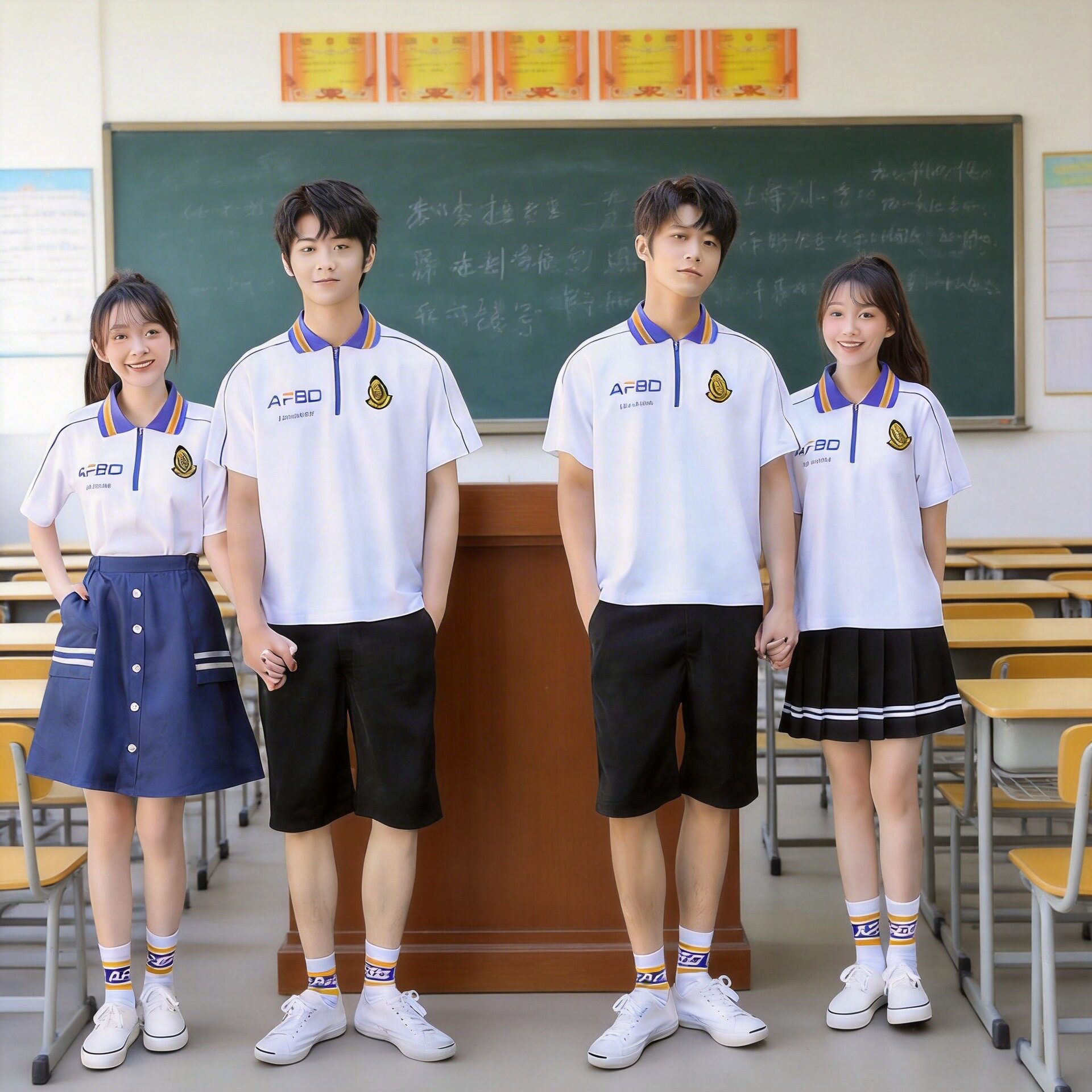 中学生校服高中毕业班服运动会班服休闲学生T恤套装 可印字印LOGO