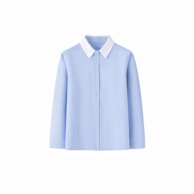 男女童衬衫长袖白领蓝色校服