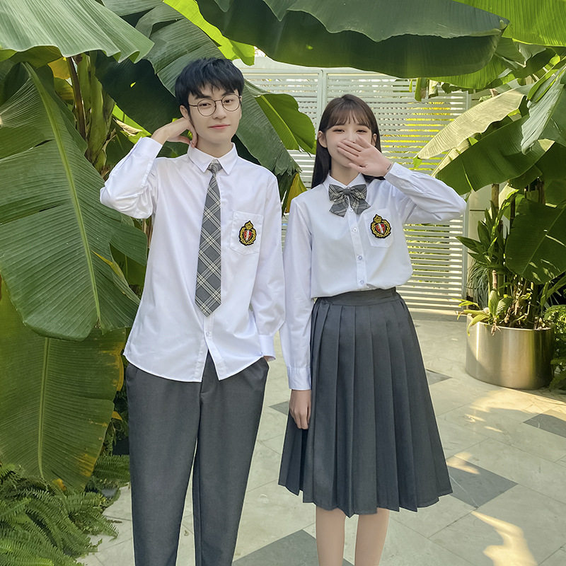 男女中学生高中生校服JK制服白衬衫班服学院风格裙学生灰西裤套装