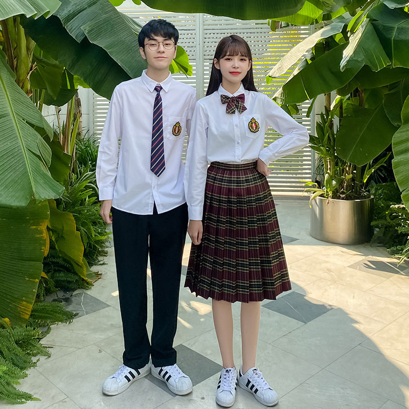 jk制服长袖白衬衫学院风格子短裙百褶裙校服高中毕业拍照班服套装