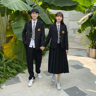 JK制服黑色西装高初中生毕业季校服白衬衫百褶裙黑西裤学院风套装
