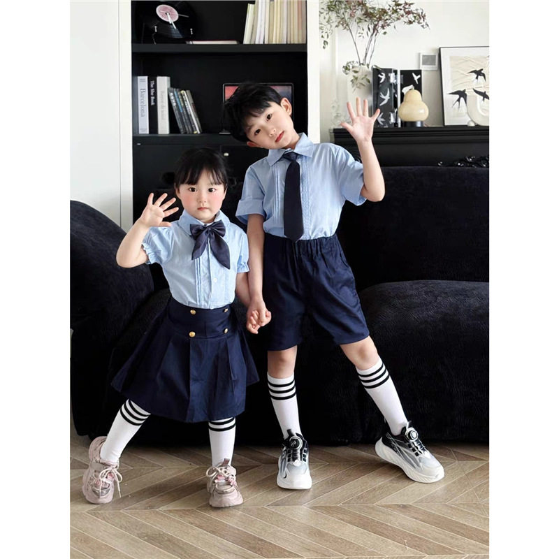 英伦风毕业照小学生校服夏款短袖中学生幼儿园园服班服表演服套装