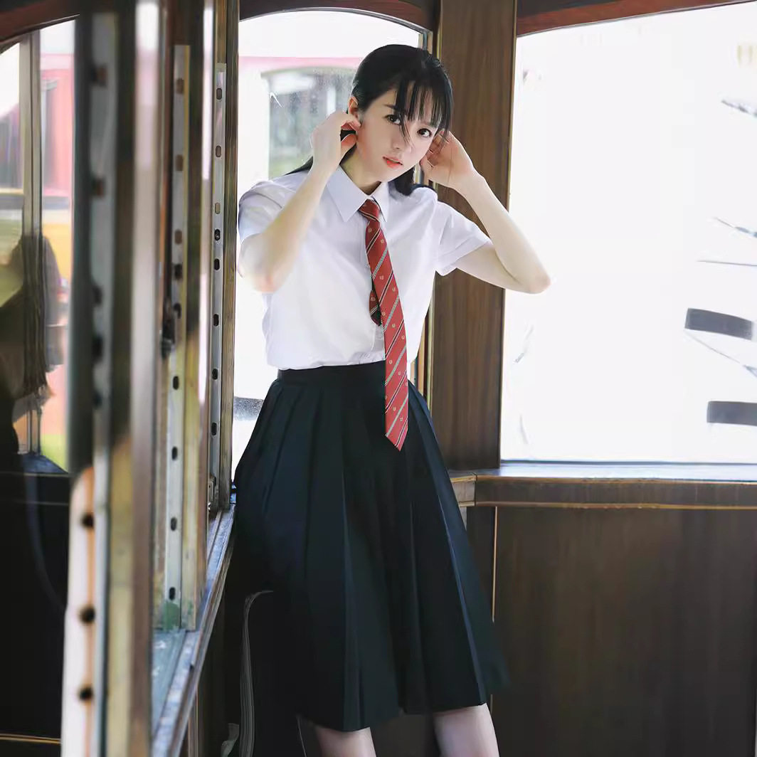 jk制服学院风白衬衫开学季运动校服黑色西裤长裙大合唱表演服套装