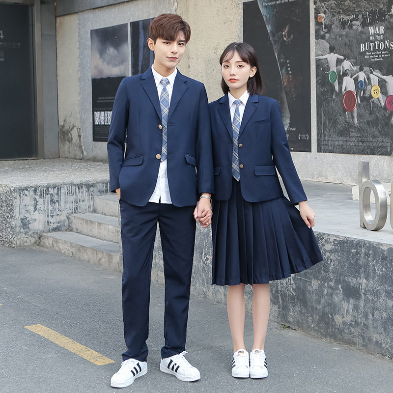 英伦风学院风藏蓝西装男女白衬衫领带班服高初中学生西裤长裙套装