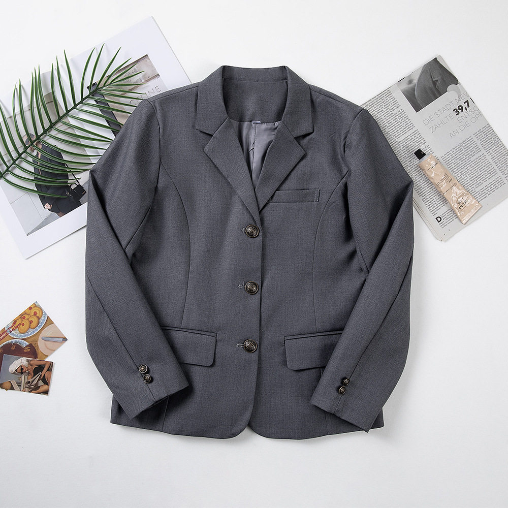 jk制服女生学院风秋冬深灰西装气质通勤修身款两粒扣学生西服外套