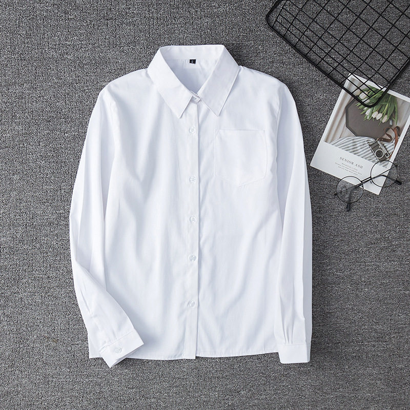 尖领粉色大码长袖丸襟班服白衬衫