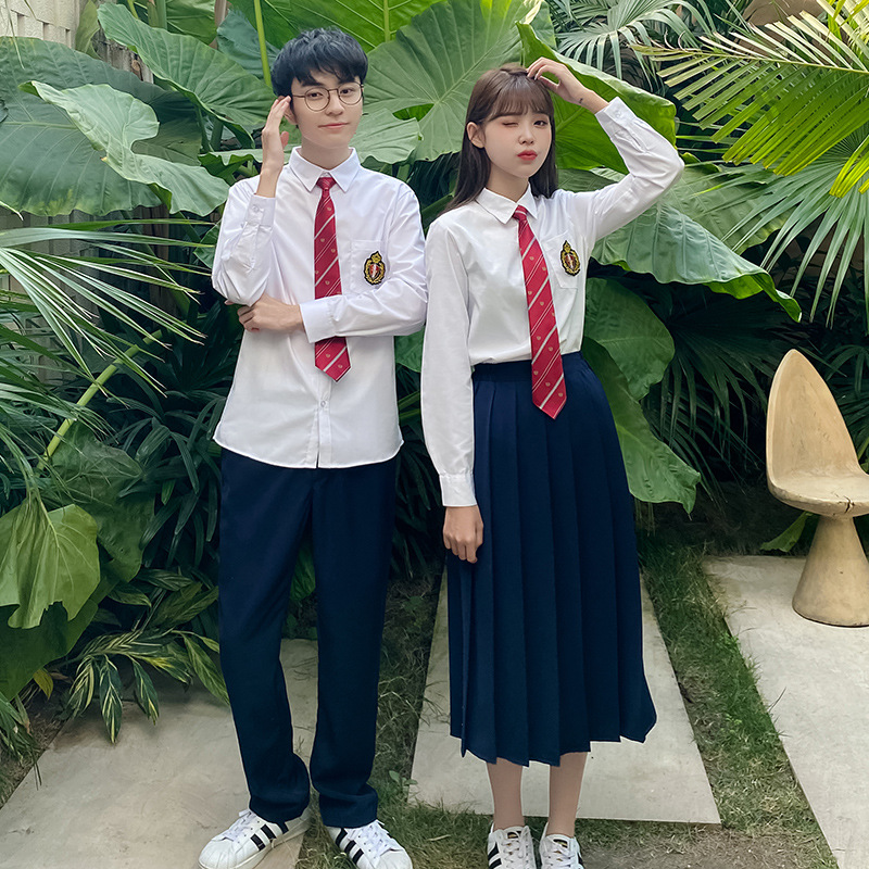 jk制服长袖衬衫领带长裙初高中生运动会毕业拍照班服黑色西裤套装