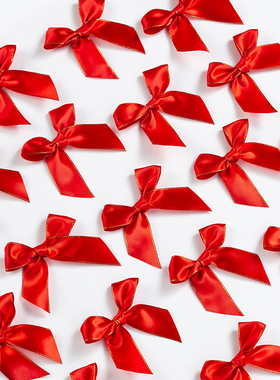 红色绸缎蝴蝶结鳘鱼胶装饰蝴蝶结鱼胶筒蜘蛛胶装饰品丝带蝴蝶结