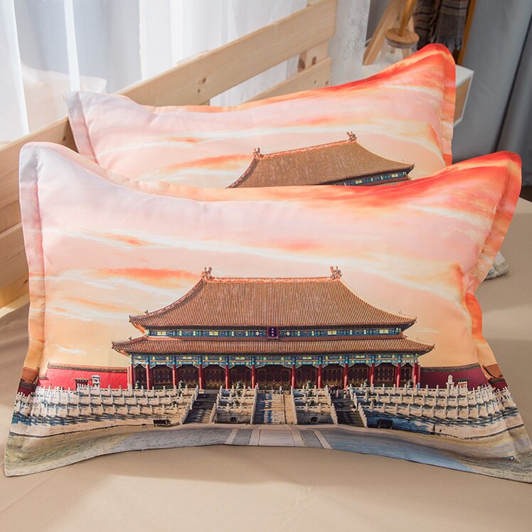 个性ins风创意景点故宫印图枕套风景枕头罩不褪色单人48X74大枕袋