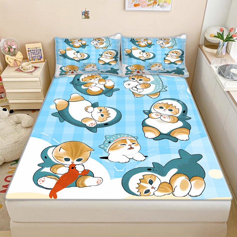 夏季卡通猫冰丝席二三件套双人
