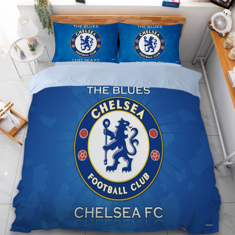 北欧足球主题切尔西床上用品四件套双人1.5床笠男生单人床单3件套