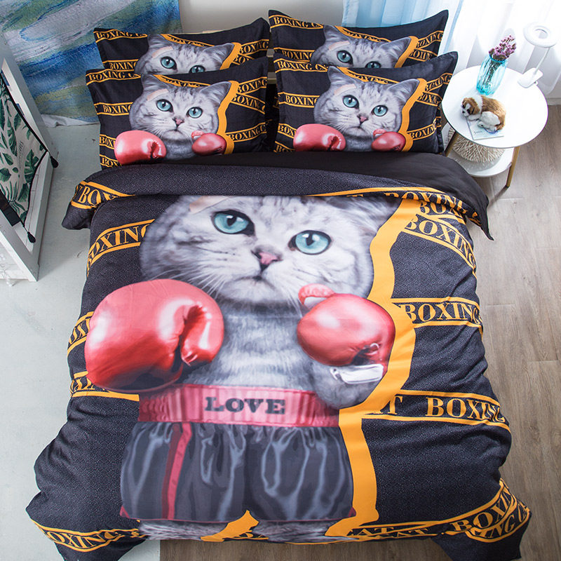 卡通拳击猫印花床上用品4件套