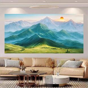 旭日东升青山靠山图客厅东墙招财贴画背有靠山现代简约办公室挂画