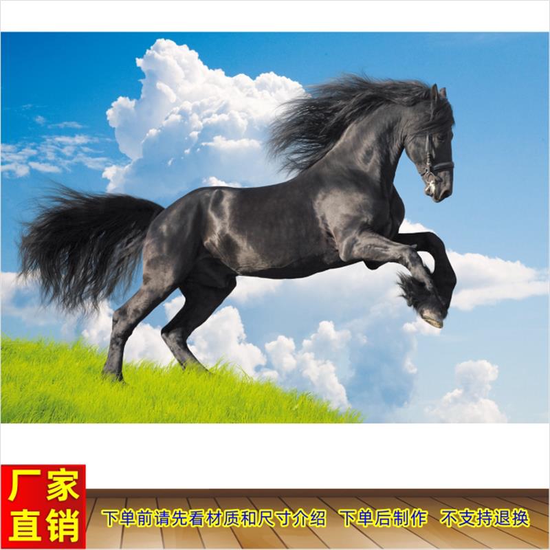 马到成功骏马装饰画客厅办公室儿童房墙贴画书房壁画黑马奔跑图图片