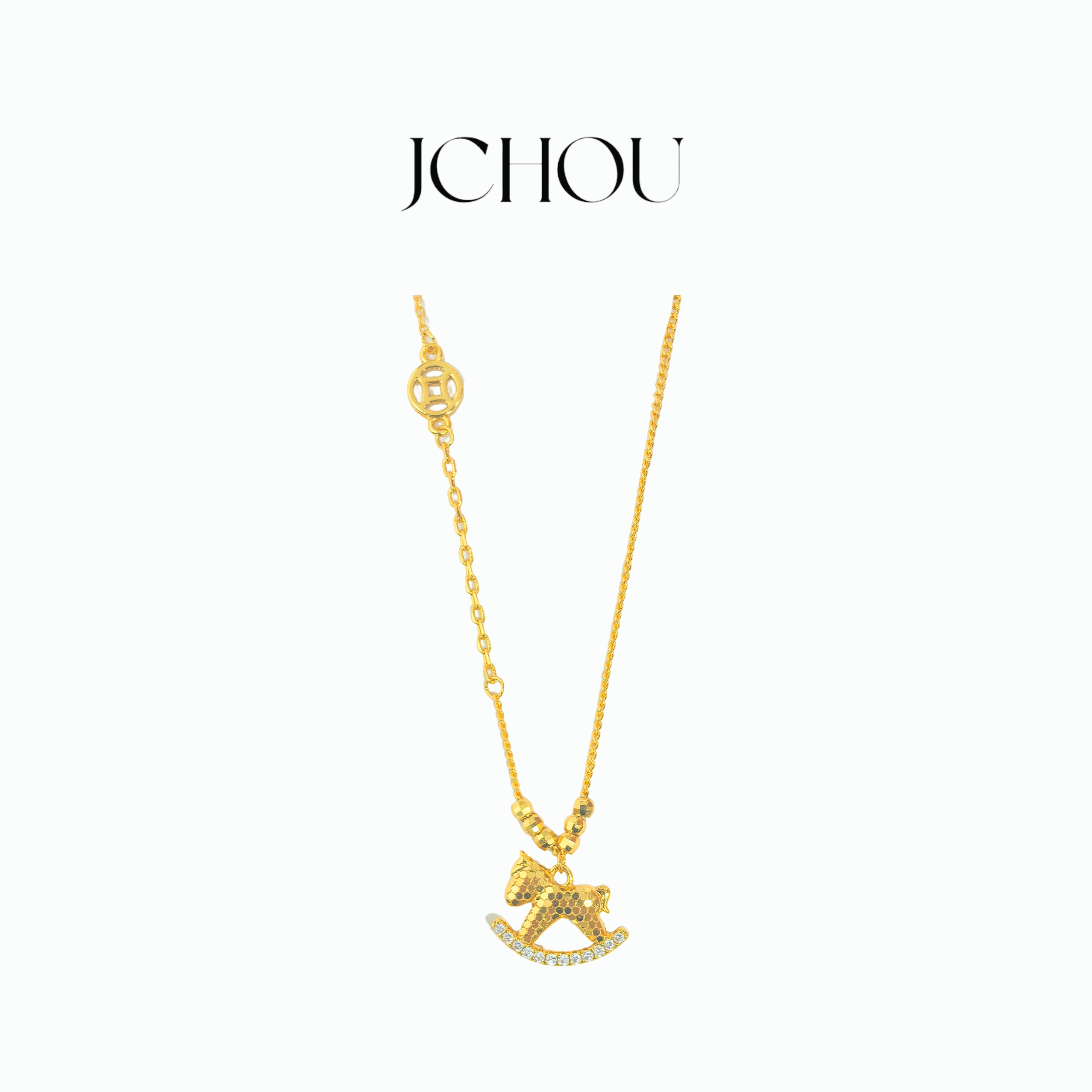镀K金-江周JCHOU新中式cnc碎冰冰“马上有钱”项链JCXL251005
