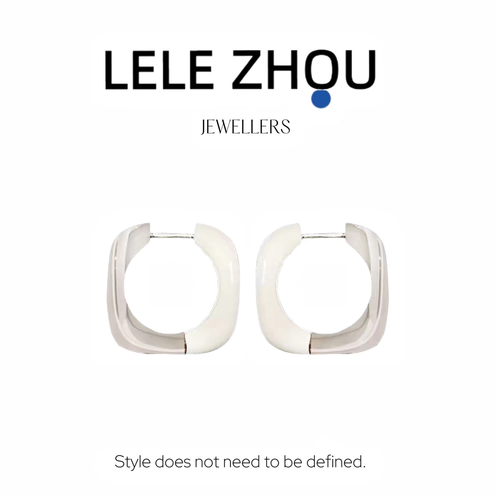 925银针-白色珐琅拼银色金属感拼色设计感耳钉LEED240725