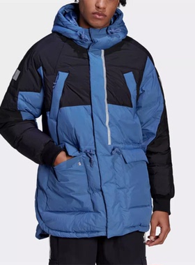 adidas阿迪达斯三叶草冬季男子运动休闲收腰拼色连帽羽绒服HL6745