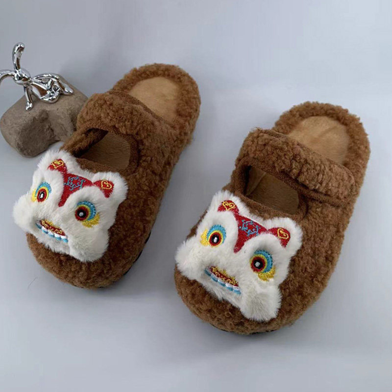 女童拖鞋冬季新款男童绒面保暖居家棉拖儿童防滑虎头软底休闲鞋