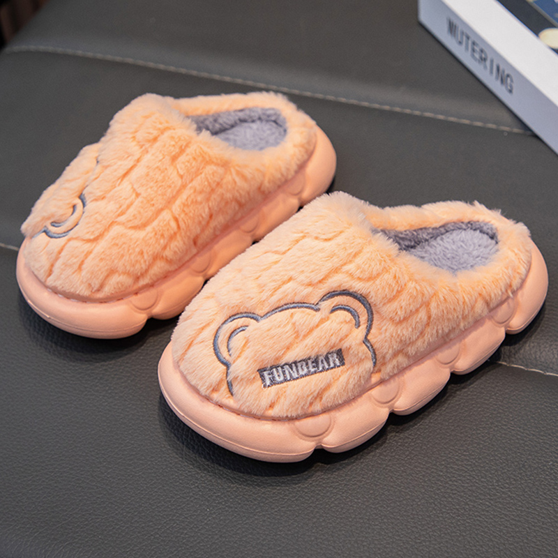 儿童棉拖鞋冬款男童室内软底毛绒毛毛鞋女孩防滑居家小熊亲子鞋