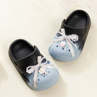 2026女童凉拖鞋春秋季儿童珍珠蝴蝶结外穿豆豆鞋女孩蕾丝时尚拖鞋