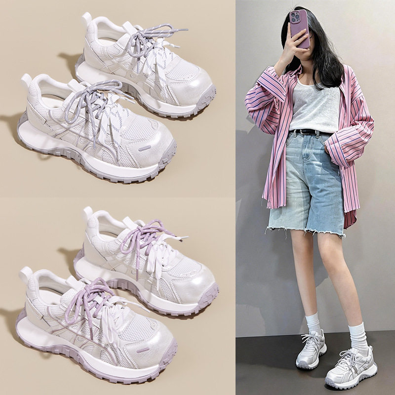真皮老爹鞋女运动鞋女款2026新款软底不累脚休闲女鞋增高网格透气