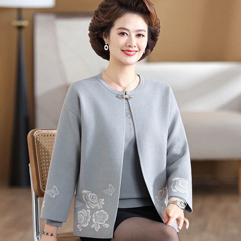 2024新款妈妈秋装针织两件套上衣中老年女洋气高贵毛衣开衫外套装,女装/女士精品,中老年女装,淘宝优惠券,粉丝福利购,淘宝优惠卷