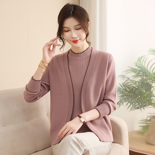 妈妈春装针织衫两件套装2026新款中老年外套薄款夏季短袖T恤上衣