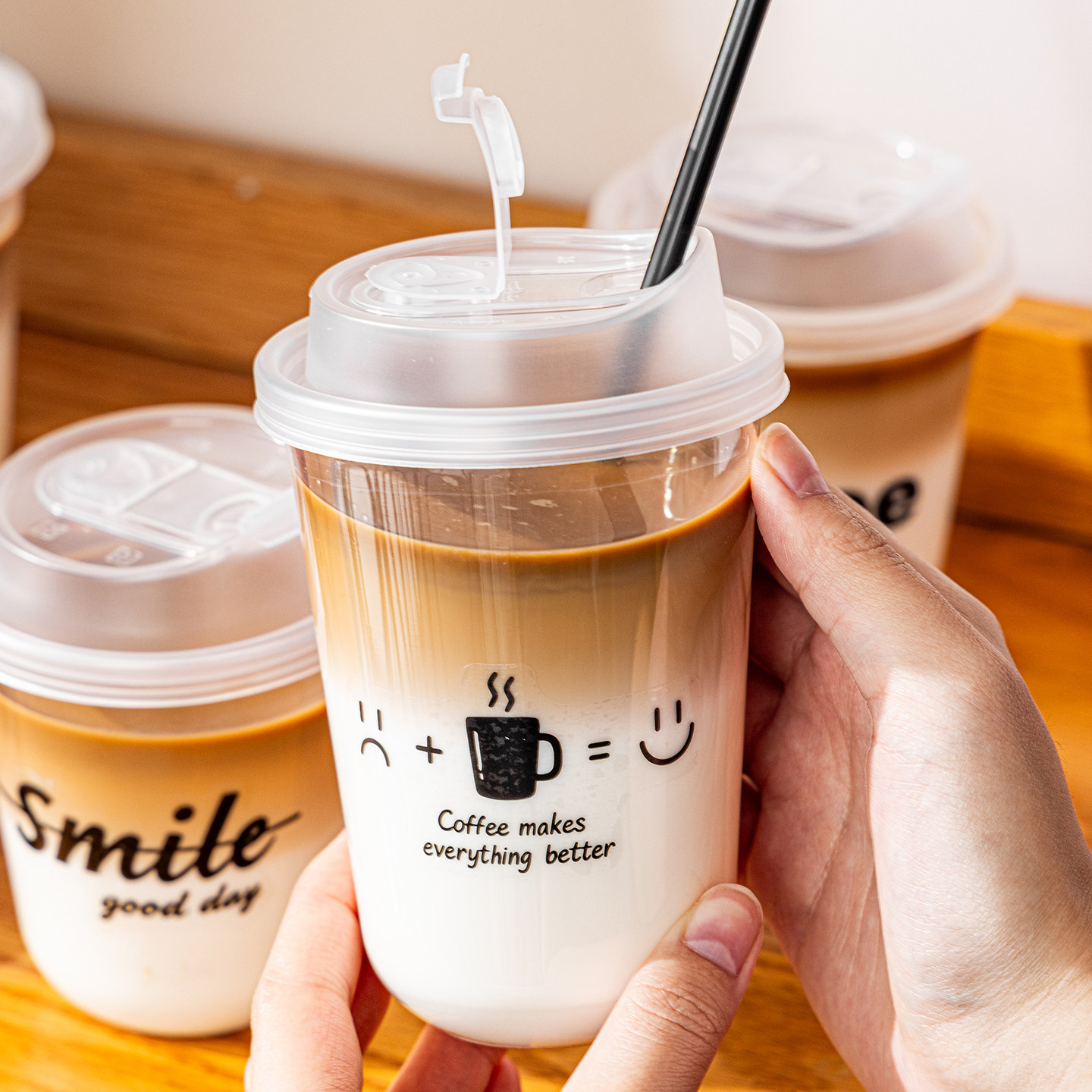 一次性咖啡杯奶茶杯带盖外出携带咖啡饮料自制果汁透明塑料杯子茶
