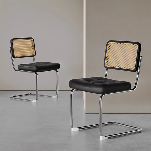 中古风实木餐椅2025新款奶油系懒人编织藤编家用艺术感瓦西里椅子