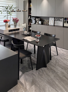 实木餐桌长方形2025新款高级感家用小户型意式极简岩板餐桌椅组合