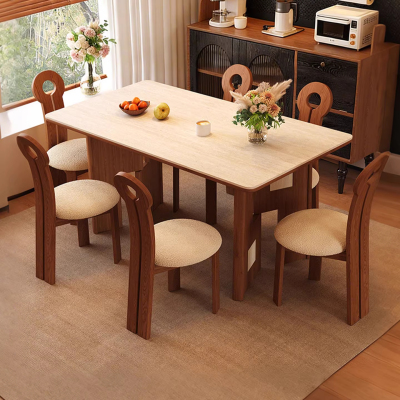 中古风复古小户型岩板餐桌