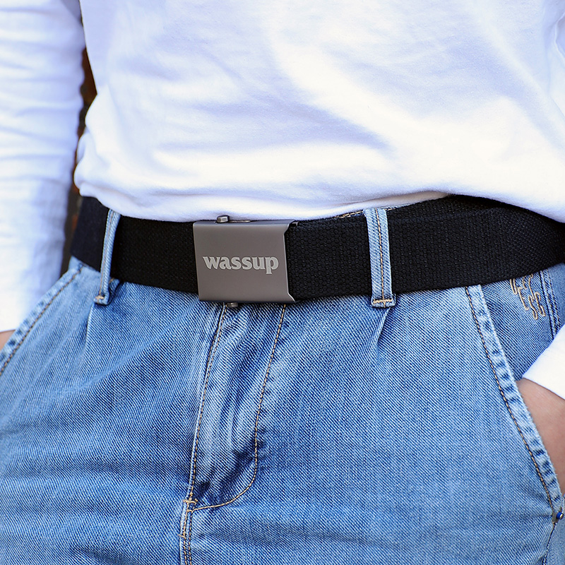 wassup帆布腰带字母自动扣ins风