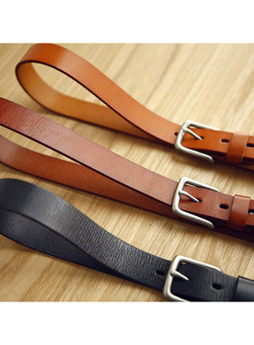 LAN原创男女式手工纯牛皮腰带 头层黄牛真皮休闲细皮带窄裤带