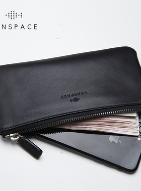lanspace男士真皮手机包长款拉链钱包牛皮手拿包新简洁女手包超薄