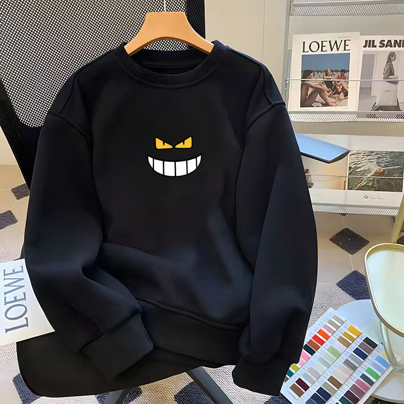 潮牌卫衣圆领男秋冬加绒笑脸